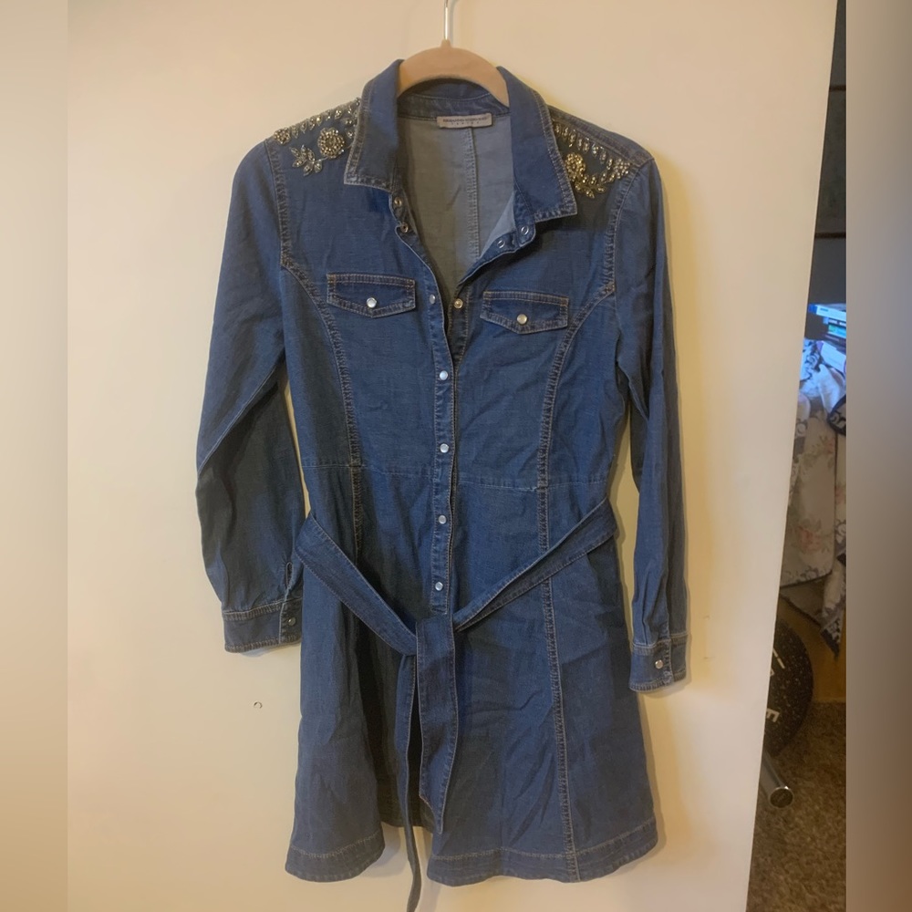 Italian vintage Ermanno Scervino jean mini dress with beading